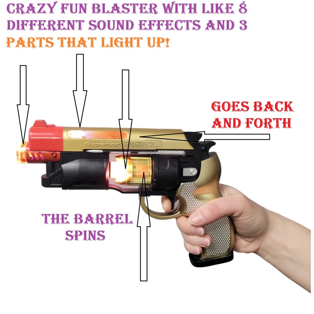 Large LED Light-Up Blaster With Sound (8.5) Adult Size Blade Runner Toy Pistol.