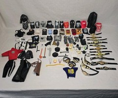 Huge WWE Wrestling Figure Accessory Lot ~90 Pcs Belts Shirts Boots Masks Mattel