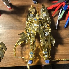 Gold Chrome Gundam-Style Robot Action Figure Blue Accents w/ Wing Backpack