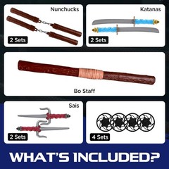 Ninja Toy Weapons Kids Role Play Set with 2 Katana Swords, 2 SAIS, 4 Shuriken an