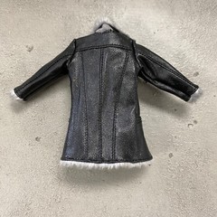PB-LTC-FLBK: 1/12 Black Leather Coat with fur collar for 6″ slim body