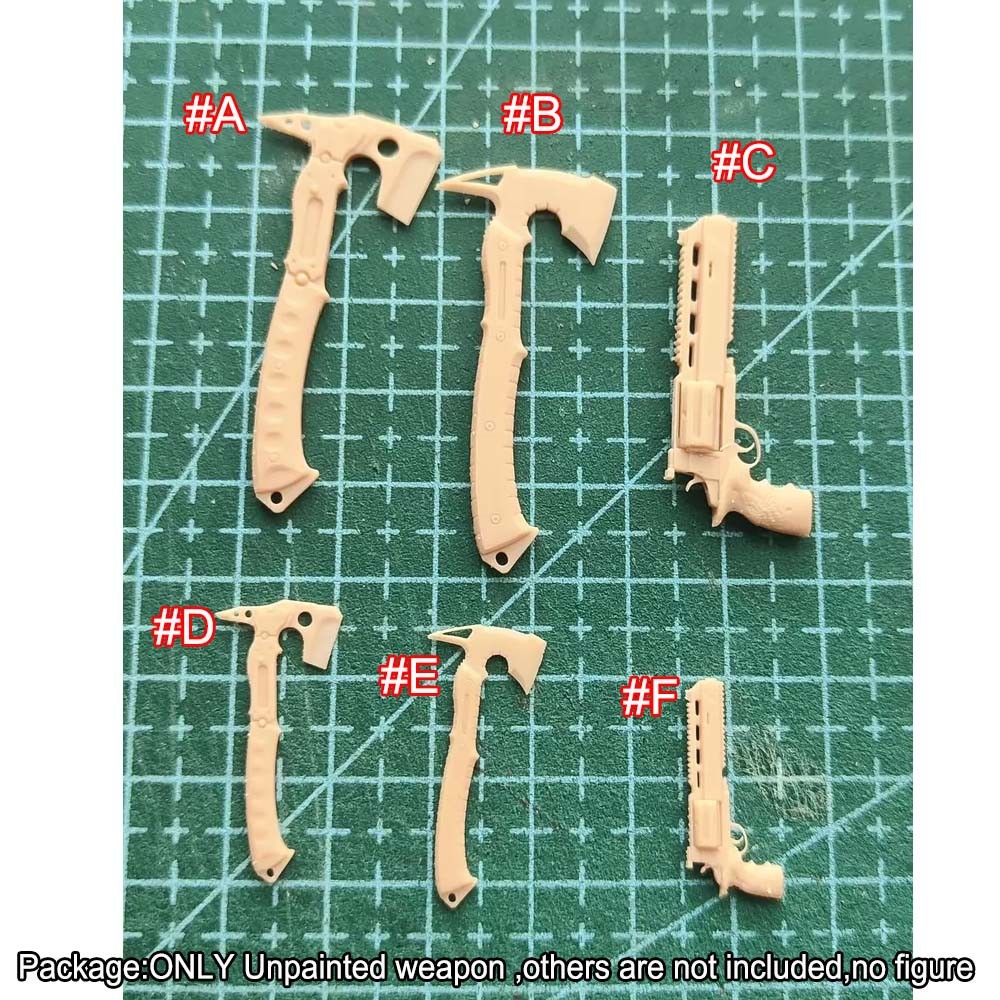 Unpainted Resin 1/12 1/18 Gun Axe Weapon Mdoel Decor For 6” 3.75″ Action Figure
