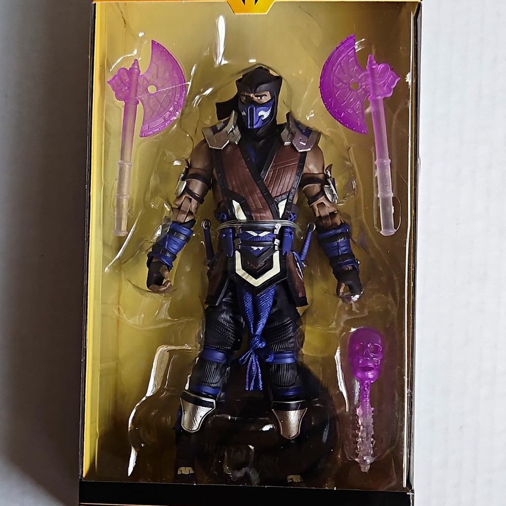 Mortal Kombat Sub-Zero Action Figure w/ Axe, Sword + Head Blue/Black/Brown