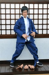 New Stock Bruce Lee 1/6 Blue Long Sleeve Tang Suit Yip Man Kung Fu Clothes Costu