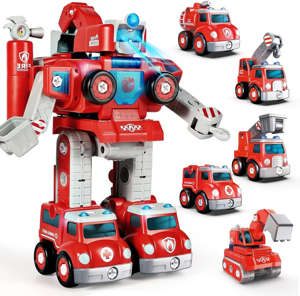 Transformers Toys for3 4 5 6 7 8 Year Old Boys, 5-in-1 Fire Truck Car Toys Take