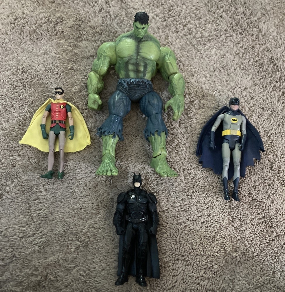 Marvel + DC Action Figures Lot Of 4 – Hulk Batman Robin Vintage