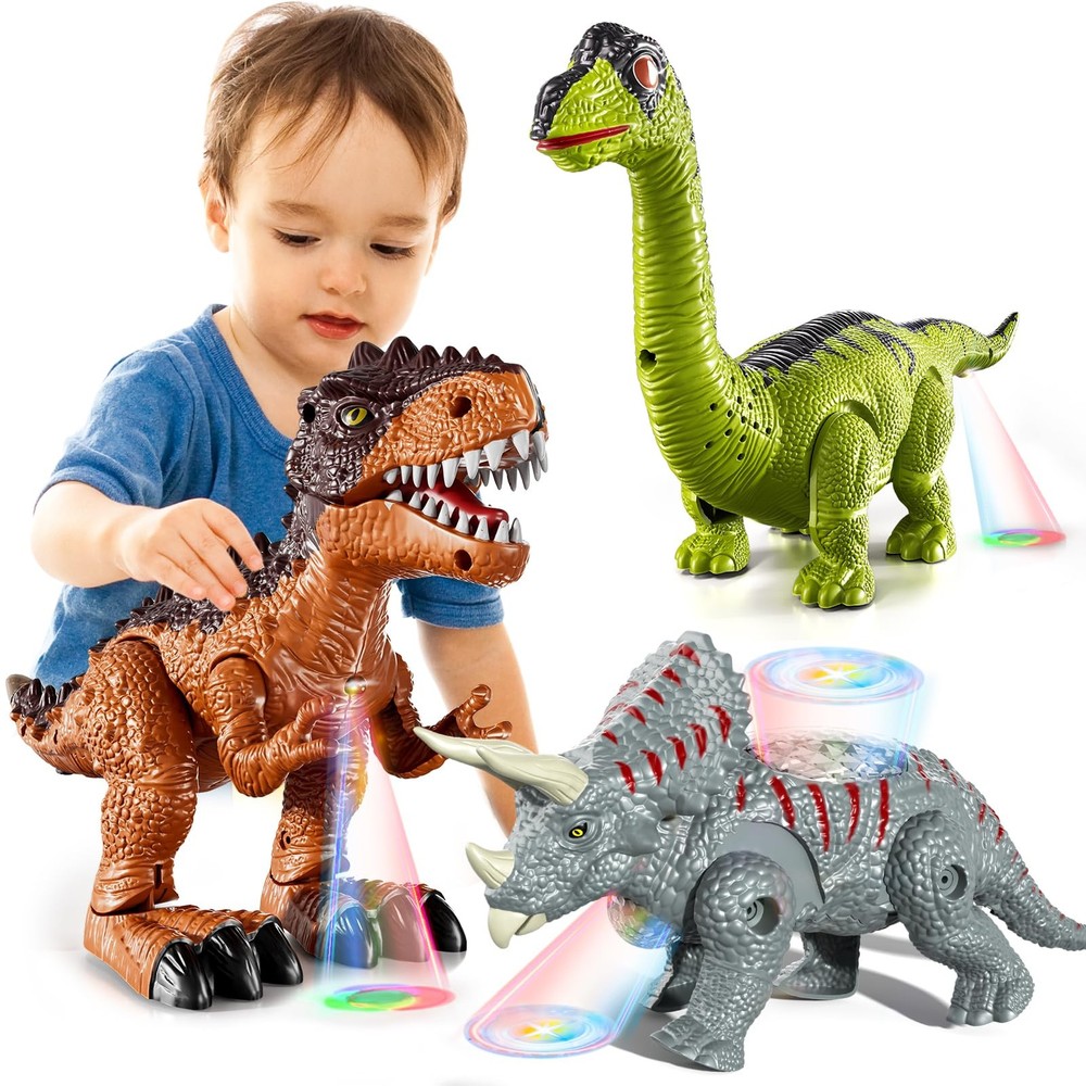3 Pack Walking Dinosaur Toys for Kids 3-5 5-7 Years Old, Simulated Tyrannosau…