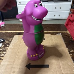 Barney Purple Dinosaur Drink Cup Bottle 12” Straw Hole Lyons Universal VTG