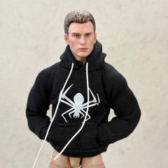 MO-SPD-HD-BK: 1/12 Black pocket hoodie with spider logo for 6″ slim figure