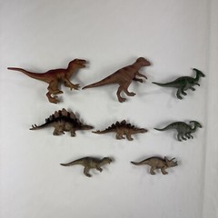 Dinosaur Plastic Toy Lot of 8 Triceratops Raptor Stegosaurus Cake Topper Figures